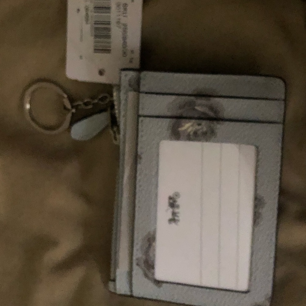 Coach NWT ID Card Case Key Chain light blue floral